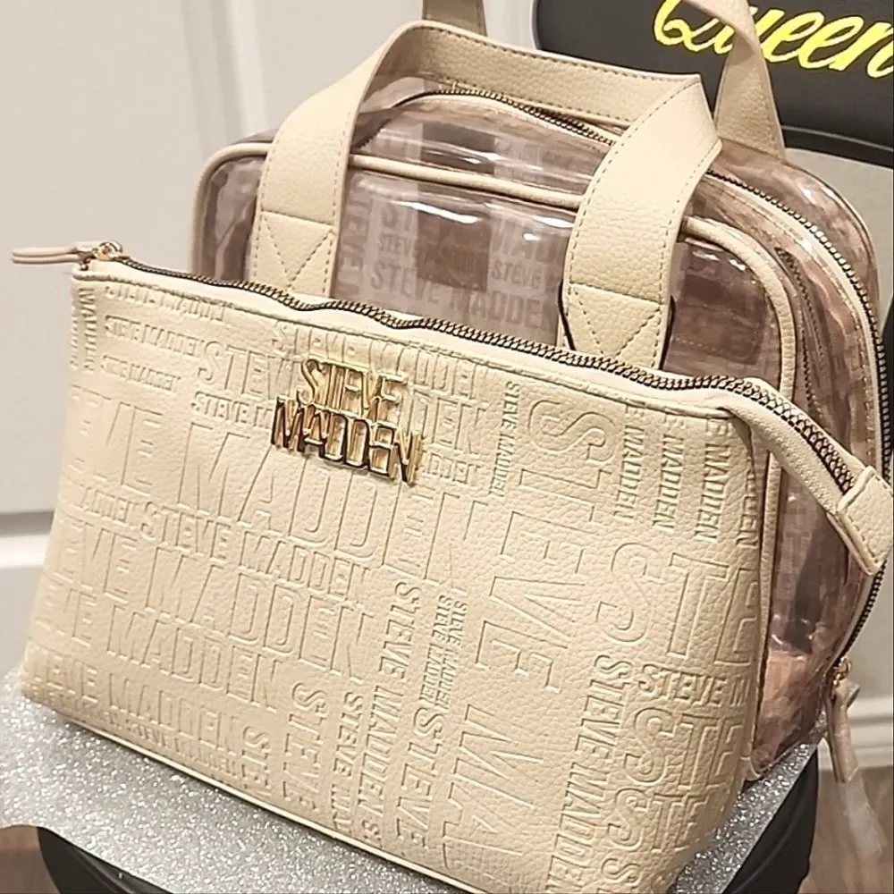 Steve Madden Logo Oatmilk Cosmetic Case‎